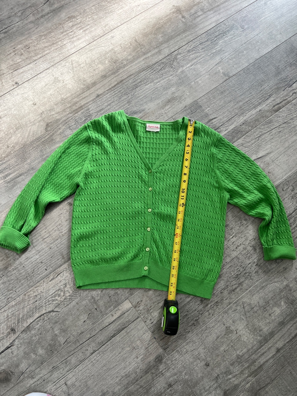 Crystal-Kobe Chartreuse Textured V-Neck Button Front Cardigan Sz M* - Picture 4 of 7